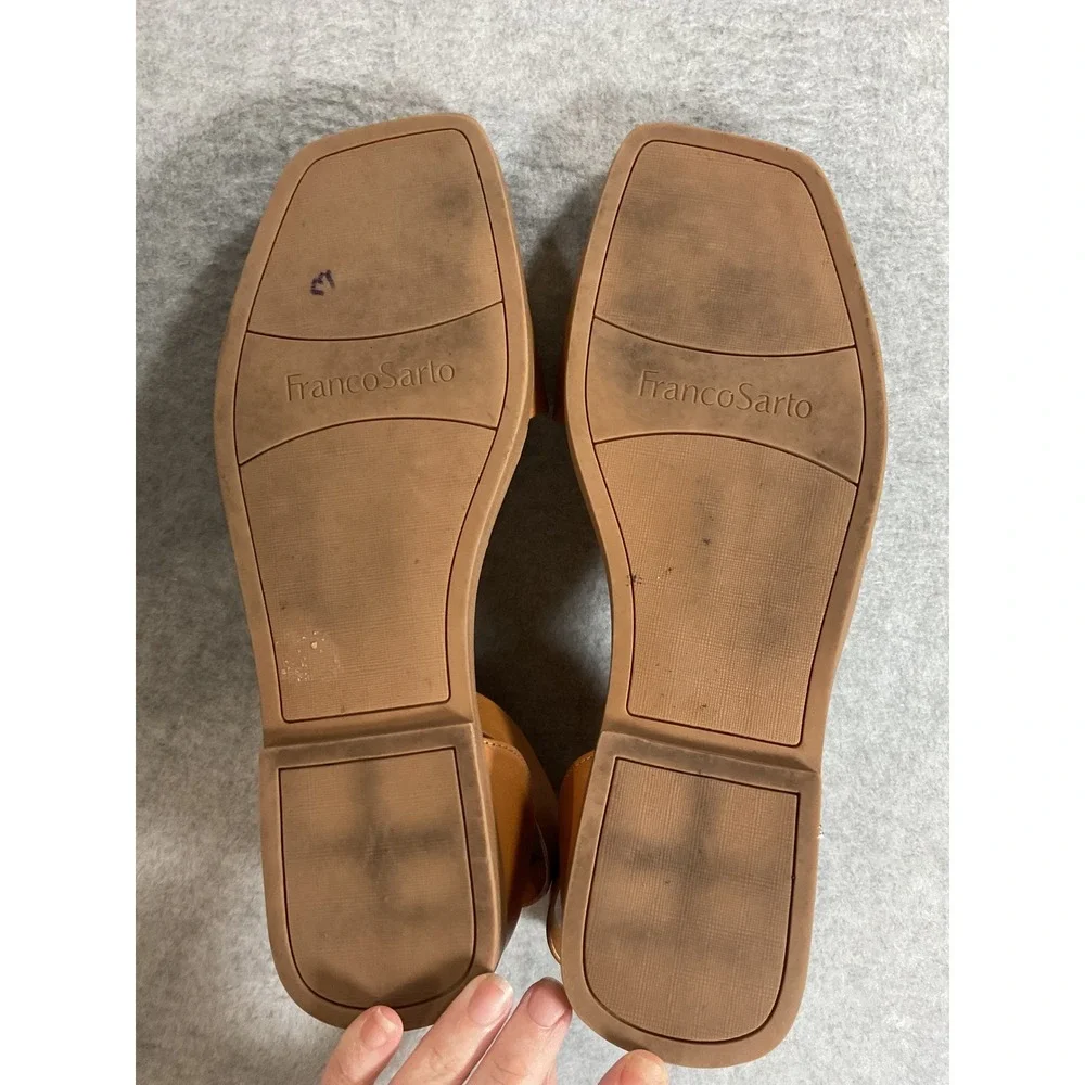 Franco Sarto Cognac Leather Square-Toe Ankle-Strap Sandals